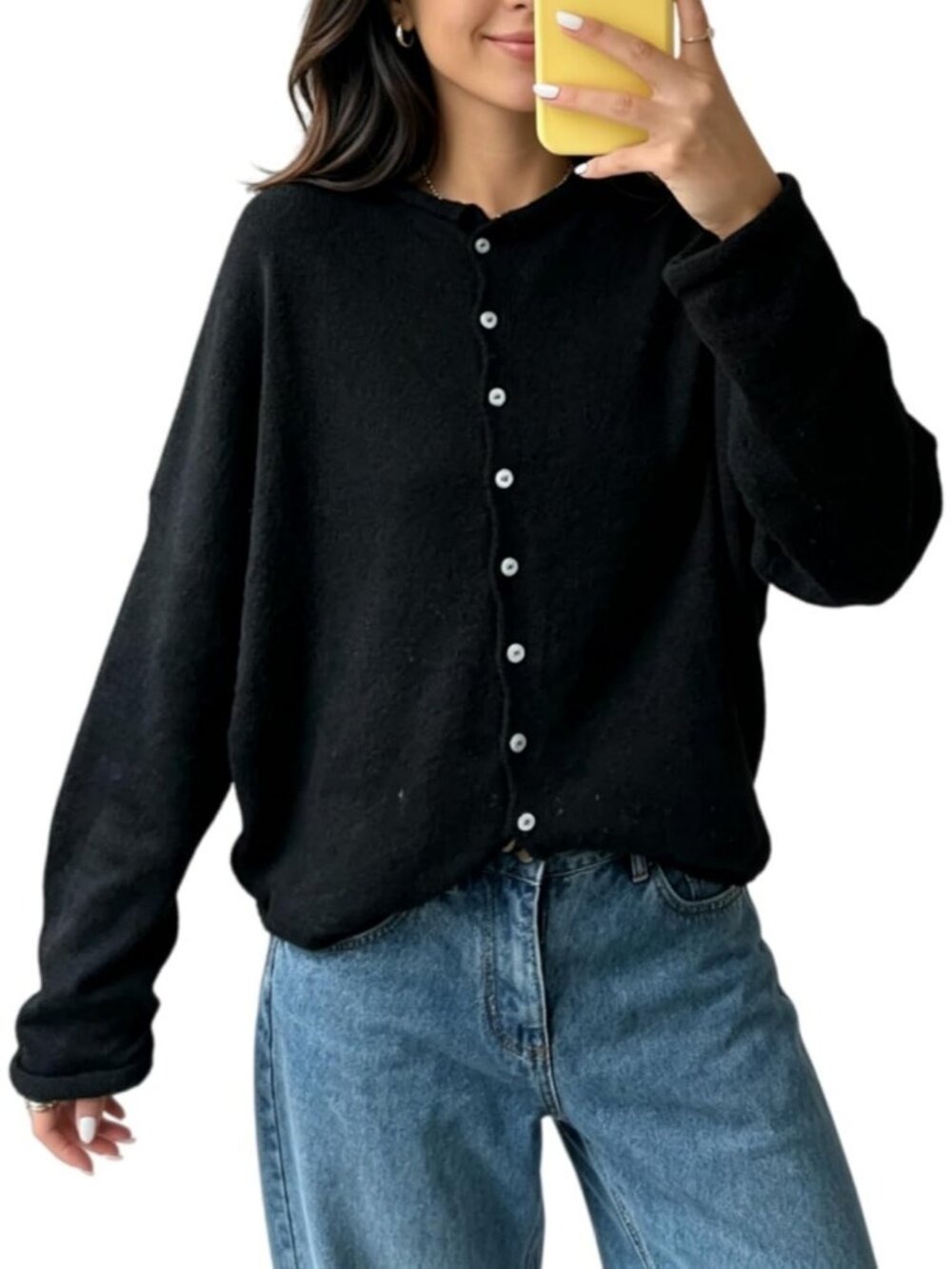 Women's Black Stripes Cardigans Long Sleeve Button Down Loose Top Y2k Sweaters